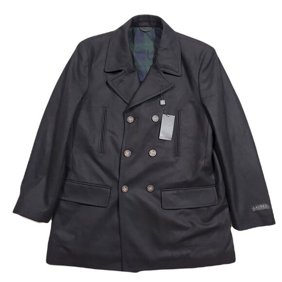 Lauren Ralph‎ Lauren Luke Peacoat Mens 40L Medium Black Wool-Blend Classic-Fit - Picture 1 of 7